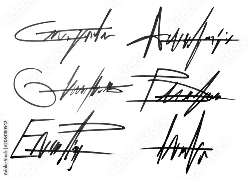 Obraz na plátne Collection of various black ink autographs and realistic signatures set, abstrac