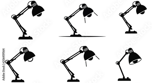 Fotografía Desk lamp silhouettes in varying positions against a white background