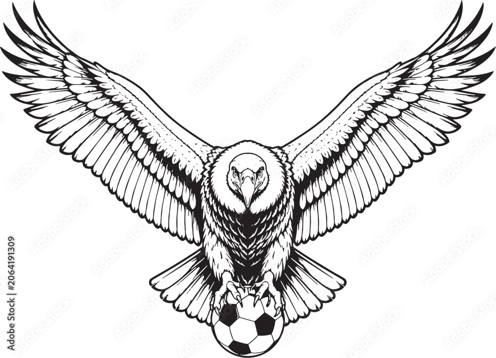 Fototapeta premium Andean Condor Flying with Soccer Ball Vector Football Wildlife Emblem Illustration