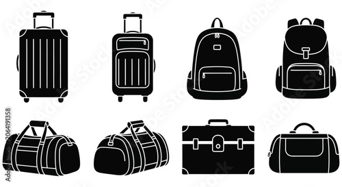Assortment Of Travel Bags In Black Silhouette Style baggage