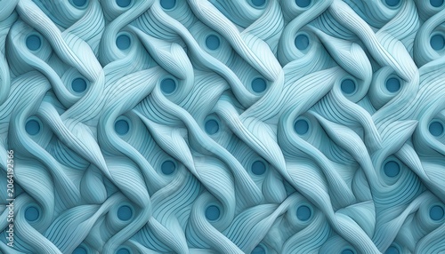 seamless interlocking curved geometric pattern light blue 3d woven background