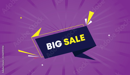 Big Sale web banner vector art template design badge icon label deep blue shapes bold white yellow text dark purple light sunshine abstract business background promotion marketing discount retail