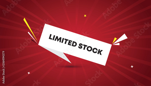 Limited Stock web banner vector art template design badge icon label white gray shapes black bold text dark red light sun shine abstract business background promotion sale marketing graphic layout