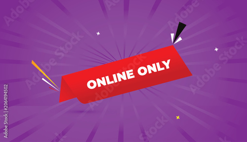 online only web banner vector art template design badge icon label red gradient shapes white bold text dark purple light sun shine abstract business background promotion sale marketing digital offer