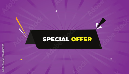 Special Offer web banner vector art template design badge icon label black gray shapes yellow white bold text dark purple light sunshine abstract business background promotion sale graphic marketing