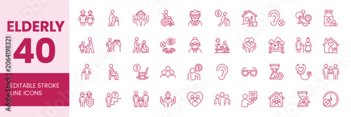 Cuadro en lienzo elderly care icon pack editable stroke line set