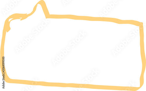 Hand drawn yellow speech bubble outline on white background with copy space for text and ideas