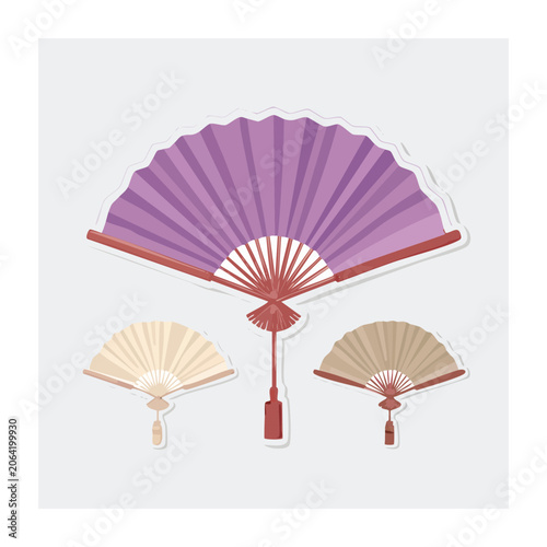 Set of decorative hand fans in flat design