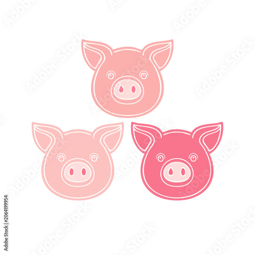 Three cartoon pig faces in flat design style