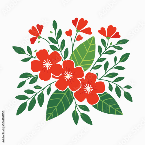 Red Flowers and Green Leaves Illustration