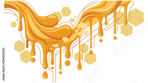 Tableau sur toile Golden honey flow splash vector background with hexagonal honeycomb cells