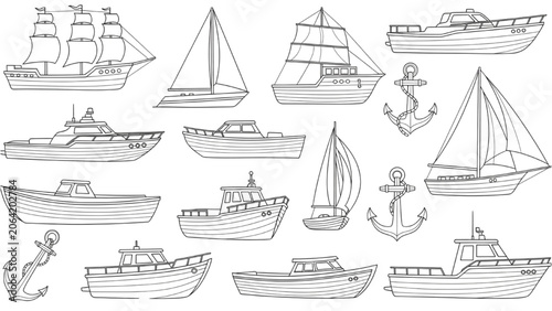 Φωτογραφία Various 2D AutoCAD Vector illustrations of boats and anchors
