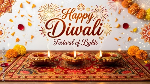 Diwali festival decorations illuminated diyas floral arrangements and vibrant celebratory scene