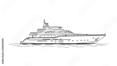 Fotografía Detailed 2D AutoCAD Vector illustration of a luxury yacht sailing on calm waters