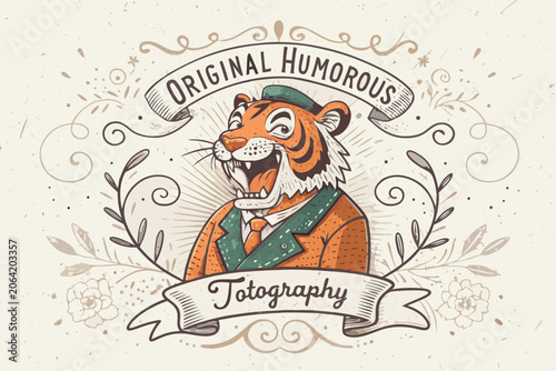 Vintage hand drawn featuring a retro tiger