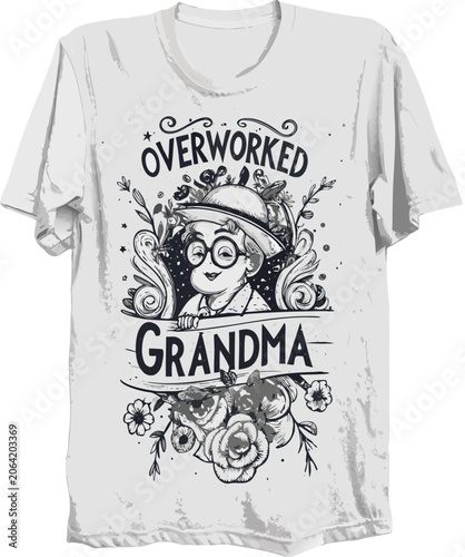 Overworked grandma on a white vintage t-shirt