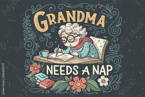 Grandma needs a nap with a book and coffee