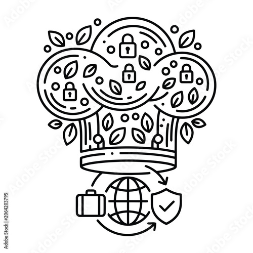 Cloud security concept with crown and globe