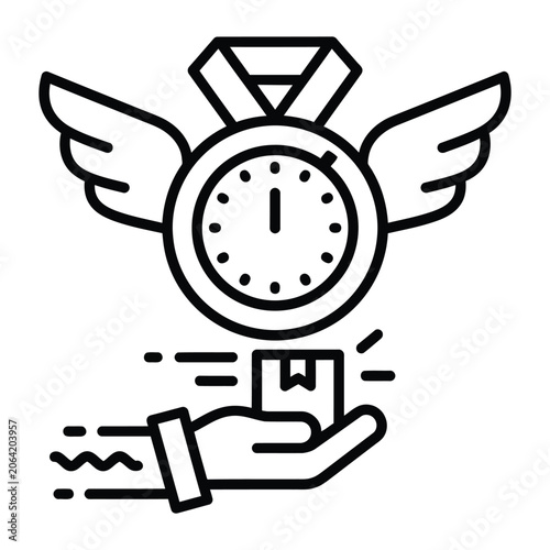 Fast delivery service with winged stopwatch and package