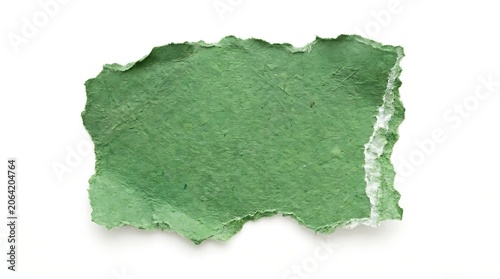 A torn piece of green paper with ragged edges