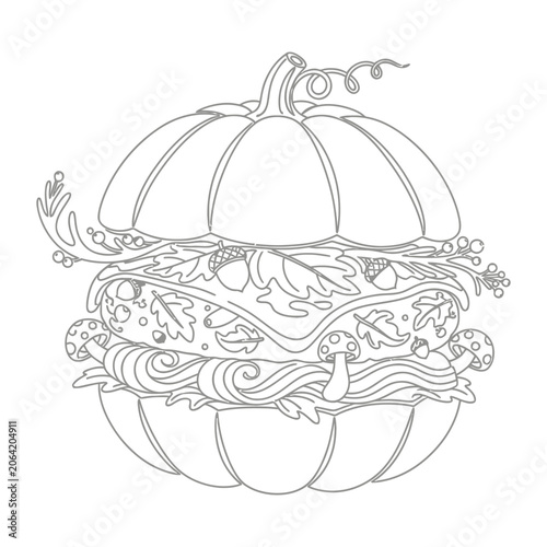 Autumn pumpkin burger layered with fall elements