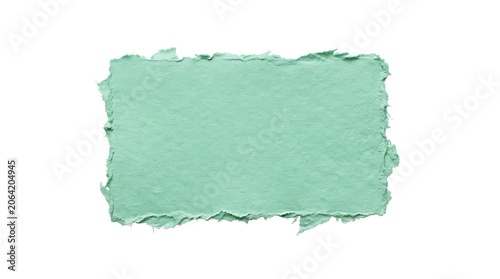 A piece of torn textured paper with a soft teal color, isolated on a white background