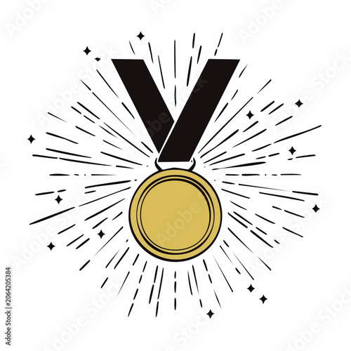 Golden Medal with Starburst and Sparkles