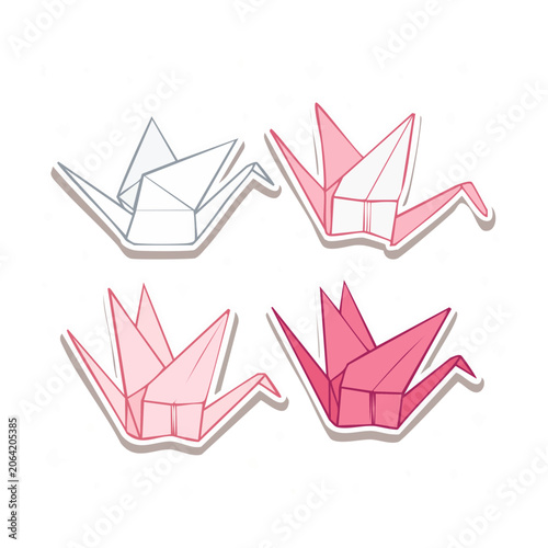 Four origami paper cranes in flat design