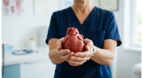 A Close-up View of Caring Healthcare Professional Hands Holding a Symbolic Human Heart, Representing Heart Health, Empathy, Patient Support, and the Dedication of Medical Workers