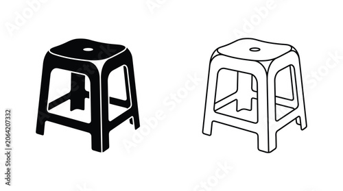 Tableau sur toile Plastic Stool Silhouette In Black And White Line Art Minimalist Silhouette