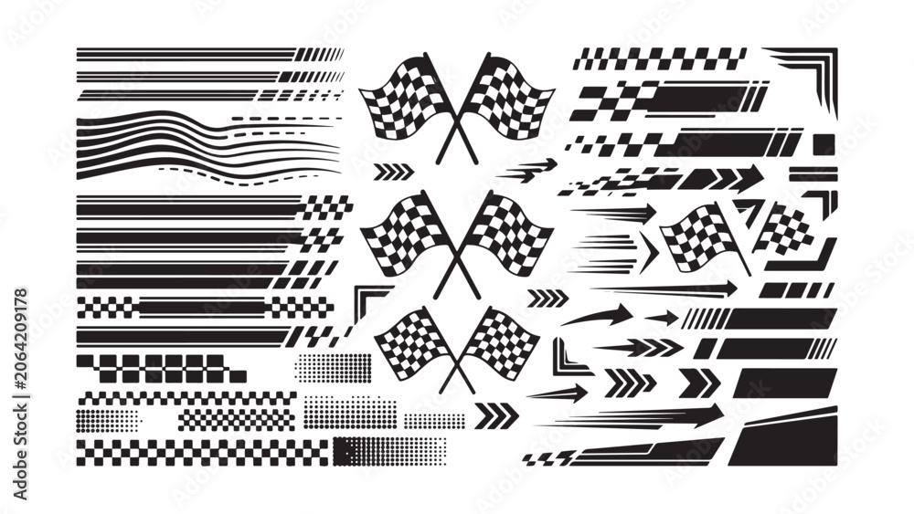 Naklejka premium Racing and Speed Graphic Elements with Checkered Flags