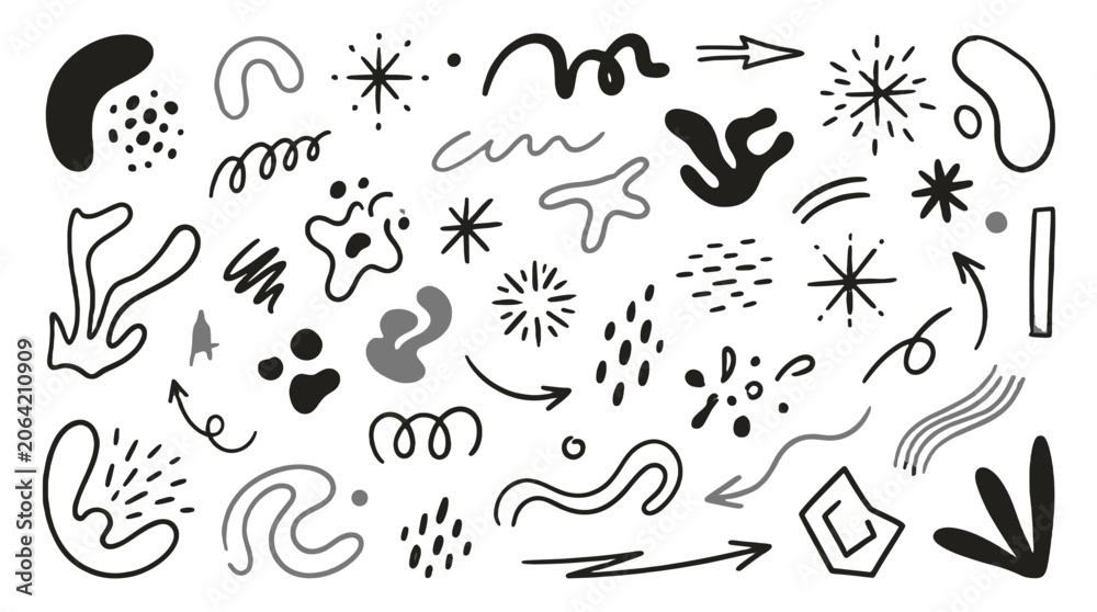 Fototapeta premium Abstract hand drawn doodle shapes and arrows vector set
