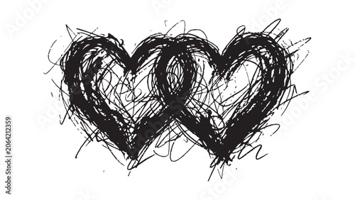 Abstract Scribble Art of Two Connected Hearts