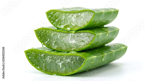 Fresh aloe vera slices with dripping gel, natural herbal remedy, beauty treatment ingredient
