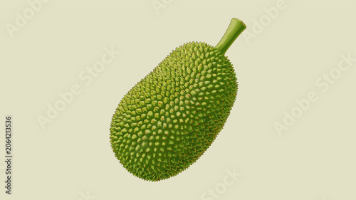 Canvas-taulu A single unripe green jackfruit with a bumpy texture and short stem, isolated on a plain light background