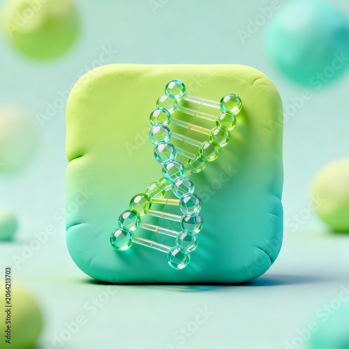 Futuristic Glass Bead DNA Icon with Lime and Turquoise Mesh