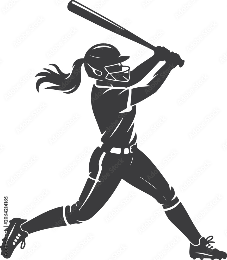Obraz premium Female Softball Player Batting Silhouette Action