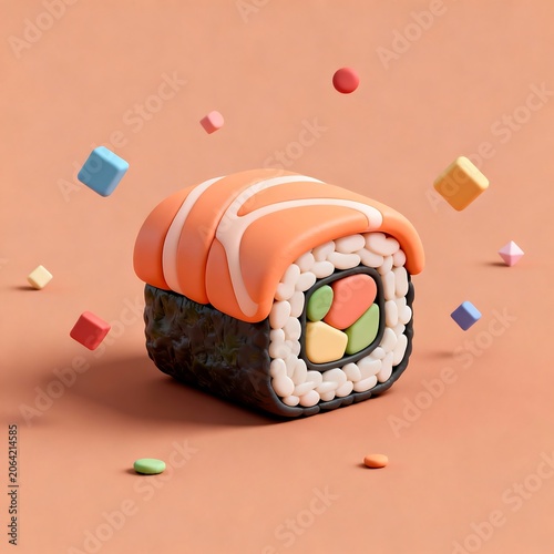 Claymorphism Sushi Roll Icon on Terracotta