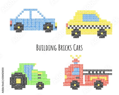Watercolor Building Bricks Cars Illustration Set