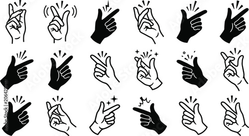 Bild auf Leinwand Finger snapping icons collection vector hand snap gesture clicking fingers line