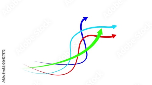 Business Growth Arrow Animation with Colorful Rising Financial Chart Lines and Year 2040 Milestone Concept for Corporate History and Economic Past Performance Isolated on White Background.