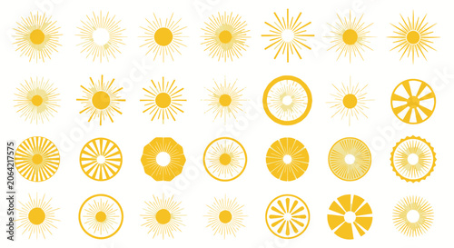 Cuadro en lienzo Radiant yellow sun icons and decorative sunburst ray elements