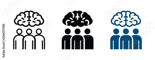 Brain vector icon set human collective intelligence concept