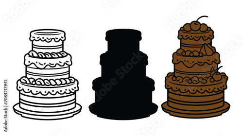 Cake vector icon set tiered sweet dessert celebration design