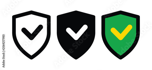Shield vector icon set with checkmark approval symbols