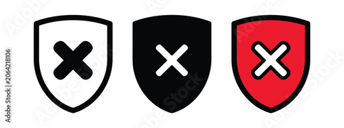 Shield vector icon set showing cross mark failure signs