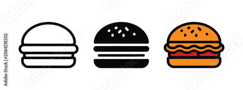 Burger vector icon set showing fast food meal styles