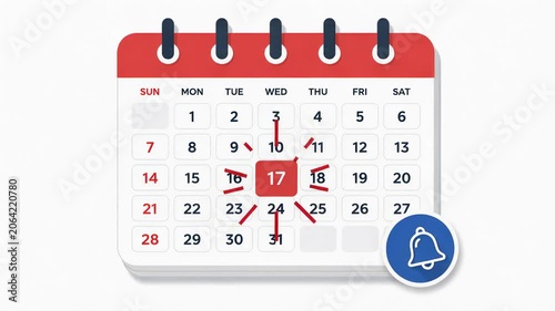 Calendar reminder notification concept with marked date and alert icon for schedule management task