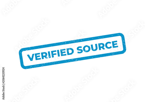 Blue rectangular rubber stamp with the text verified source inside