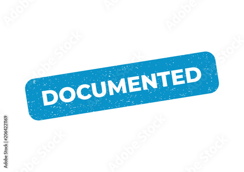 Blue rectangular rubber stamp with the word documented in bold text